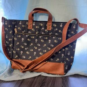 Floral Blue and Brown Tote Bag
